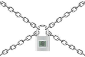 3d design of padlock with chain isolated on white background. vector