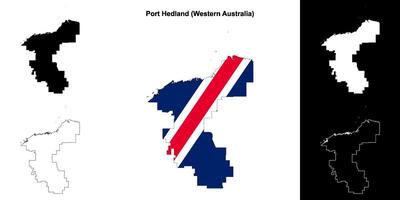 Port Hedland blank outline map set vector