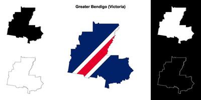 Greater Bendigo blank outline map set vector