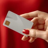 Hand with credit card for customization. photo