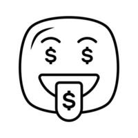 Rico emoji diseño, codicioso expresiones, dólar firmar en lengua vector