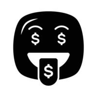 Rico emoji diseño, codicioso expresiones, dólar firmar en lengua vector