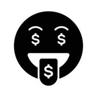 Rico emoji diseño, codicioso expresiones, dólar firmar en lengua vector