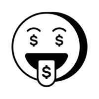 Rico emoji diseño, codicioso expresiones, dólar firmar en lengua vector