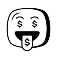 Rico emoji diseño, codicioso expresiones, dólar firmar en lengua vector