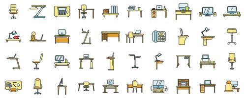 Ergonomic workplace icons set color line vector