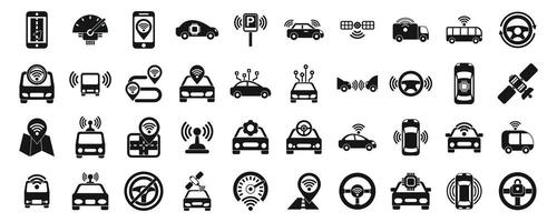 Driverless vehicle icons set simple . Future car vector
