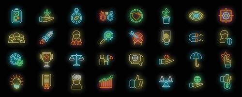 Core values icons set neon vector