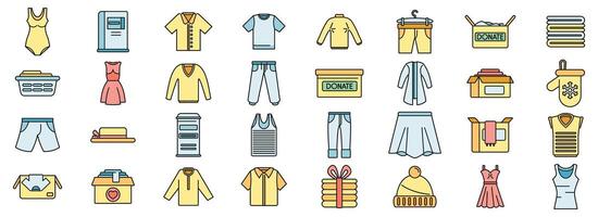 Clothes donation icons set color line vector