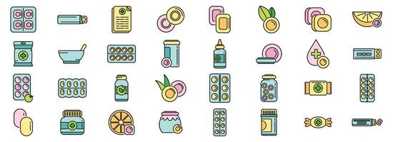 Cough drops icons set color line vector