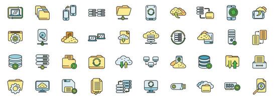 Backups icons set color line vector