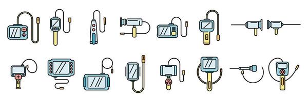 Endoscope icons set color line vector