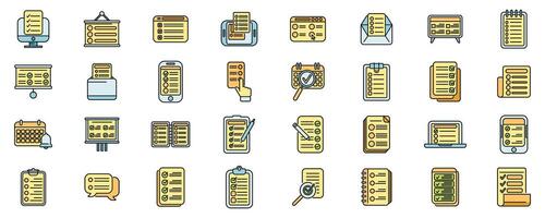 Task schedule icons set color line vector