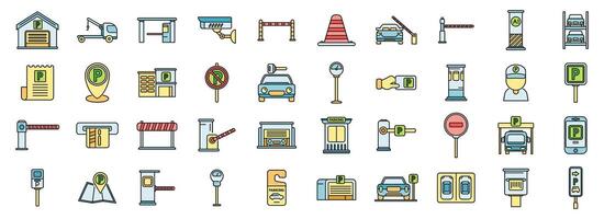 Paid parking icons set color line vector