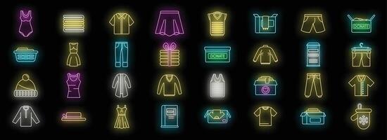 Clothes donation icons set neon vector