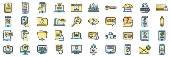 Password protection icons set color line vector