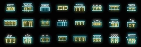 Bar counter icons set neon vector