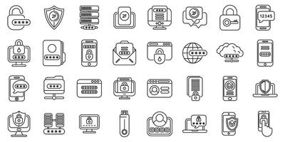 Multi factor authentication icons set outline . Password security vector