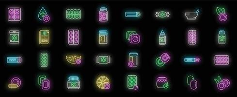 Cough drops icons set neon vector