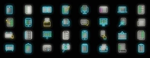 Task schedule icons set neon vector