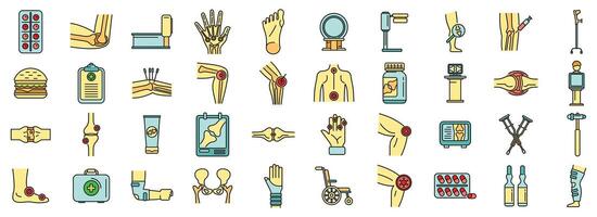 Arthritis icons set color line vector