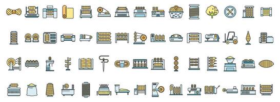 Thread production icons set color line vector