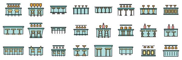 Bar counter icons set color line vector