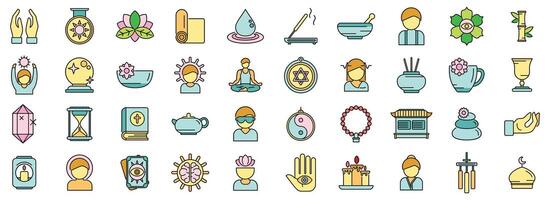 Spiritual practices icons set color line vector