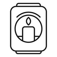 Burning candle under oil icon outline . Fire burn vector