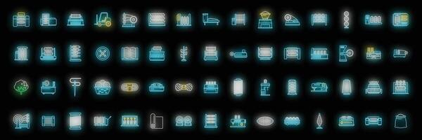 Thread production icons set neon vector