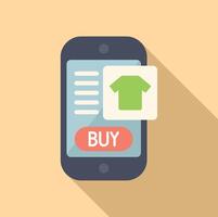 comprar camiseta utilizando teléfono inteligente en línea icono plano . Tienda márketing vector
