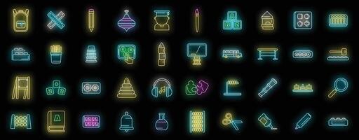 Early educations icons set neon vector