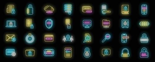 Cipher icons set neon vector