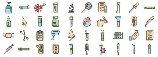 Covid test icons set color line vector