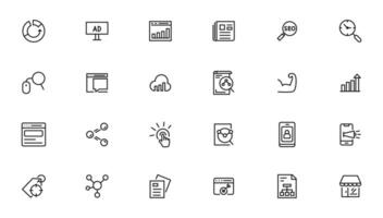 Search Engine Optimization - SEO thin line and marketing icons set. Web Development and Optimization icons. vector