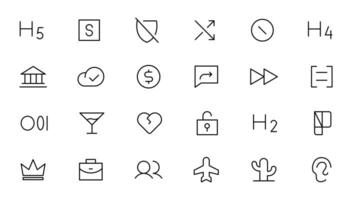 Pixel Perfect. Basic User Interface Essential Set. Line Outline Icons. For App, Web, Print. Editable Stroke. Pixel Stroke Wide with Round Cap and Round Corner vector