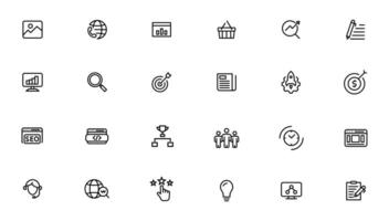 Search Engine Optimization - SEO thin line and marketing icons set. Web Development and Optimization icons. vector