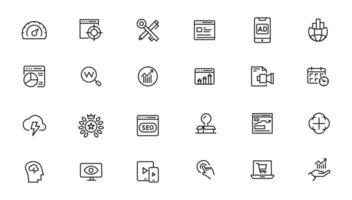 Search Engine Optimization - SEO thin line and marketing icons set. Web Development and Optimization icons. vector