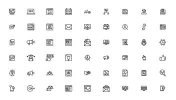 buscar motor mejoramiento - seo Delgado línea y márketing íconos colocar. web desarrollo y mejoramiento iconos vector