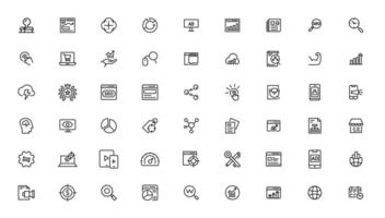 buscar motor mejoramiento - seo Delgado línea y márketing íconos colocar. web desarrollo y mejoramiento iconos vector