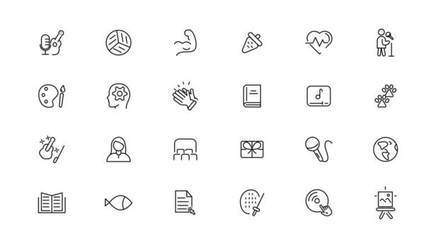 Hobby and recreation linear icons collection.Set of thin line web icon set, simple outline icons collection, Pixel Perfect icons, vector