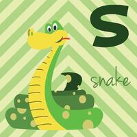 Cute cartoon zoo illustrated alphabet with funny animals. S for Snake. English alphabet. Learn to read. Isolated illustration. vector