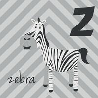 Cute cartoon zoo illustrated alphabet with funny animals. Z for Zebra. English alphabet. Learn to read. Isolated illustration. vector