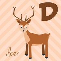 Cute cartoon zoo illustrated alphabet with funny animals. D for Deer. English alphabet. Learn to read. Isolated illustration. vector