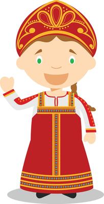 Character from Russia dressed in the traditional way Illustration. Kids of the World Collection.