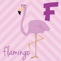 Cute cartoon zoo illustrated alphabet with funny animals. F for Flamingo. English alphabet. Learn to read. Isolated illustration. vector