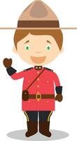 Character from Canada dressed in the traditional way as a Mounted Policeman. Illustration. Kids of the World Collection. vector