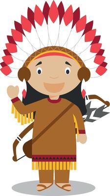 Character from United States dressed in the traditional way of the American Indians. Illustration. Kids of the World Collection.