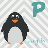 linda dibujos animados zoo ilustrado alfabeto con gracioso animales pags para pingüino. Inglés alfabeto. aprender a leer. aislado ilustración. vector