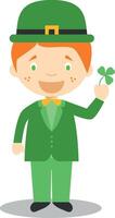 Character from Ireland dressed in the traditional way with a clover. Illustration. Kids of the World Collection. vector